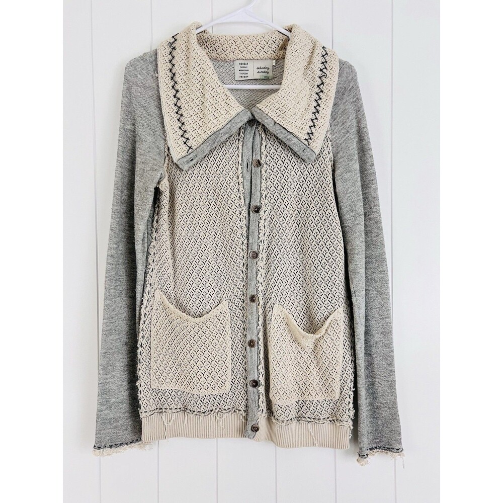 Athropologie Saturday Sunday Soft Gray Collared Cottagecore Cardigan Sweater Med